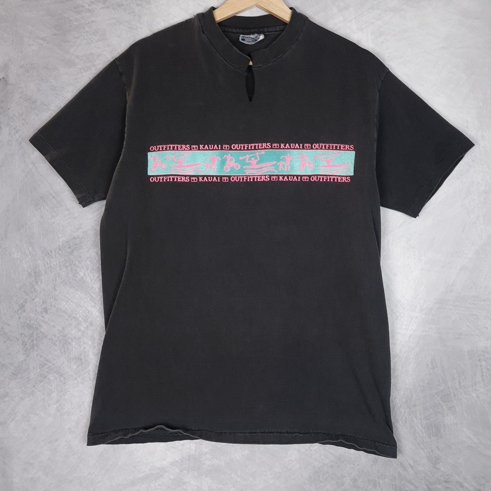 Vintage Outfitters Kauai Shirt Mens Large Black Kayak Hiking Graphic 90s USA - Picture 2 of 16